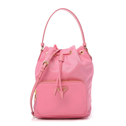 Prada Saffiano Tessuto Nylon Mini Bucket Crossbody Bag Pink 1 of 10