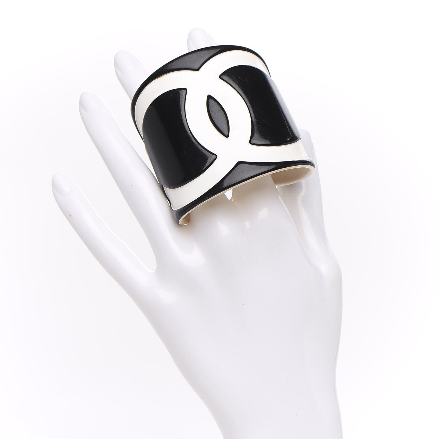 Chanel Resin CC Wide Cuff Black White 2 of 6