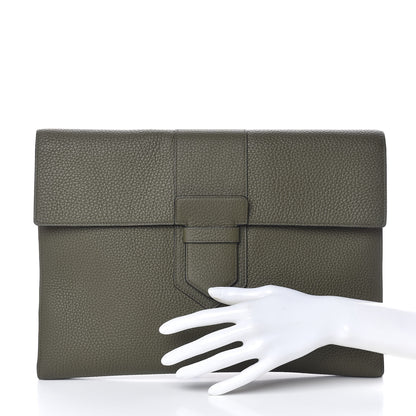 Delvaux Taurillon Crispe Presse A4 Pouch Kaki 2 of 8