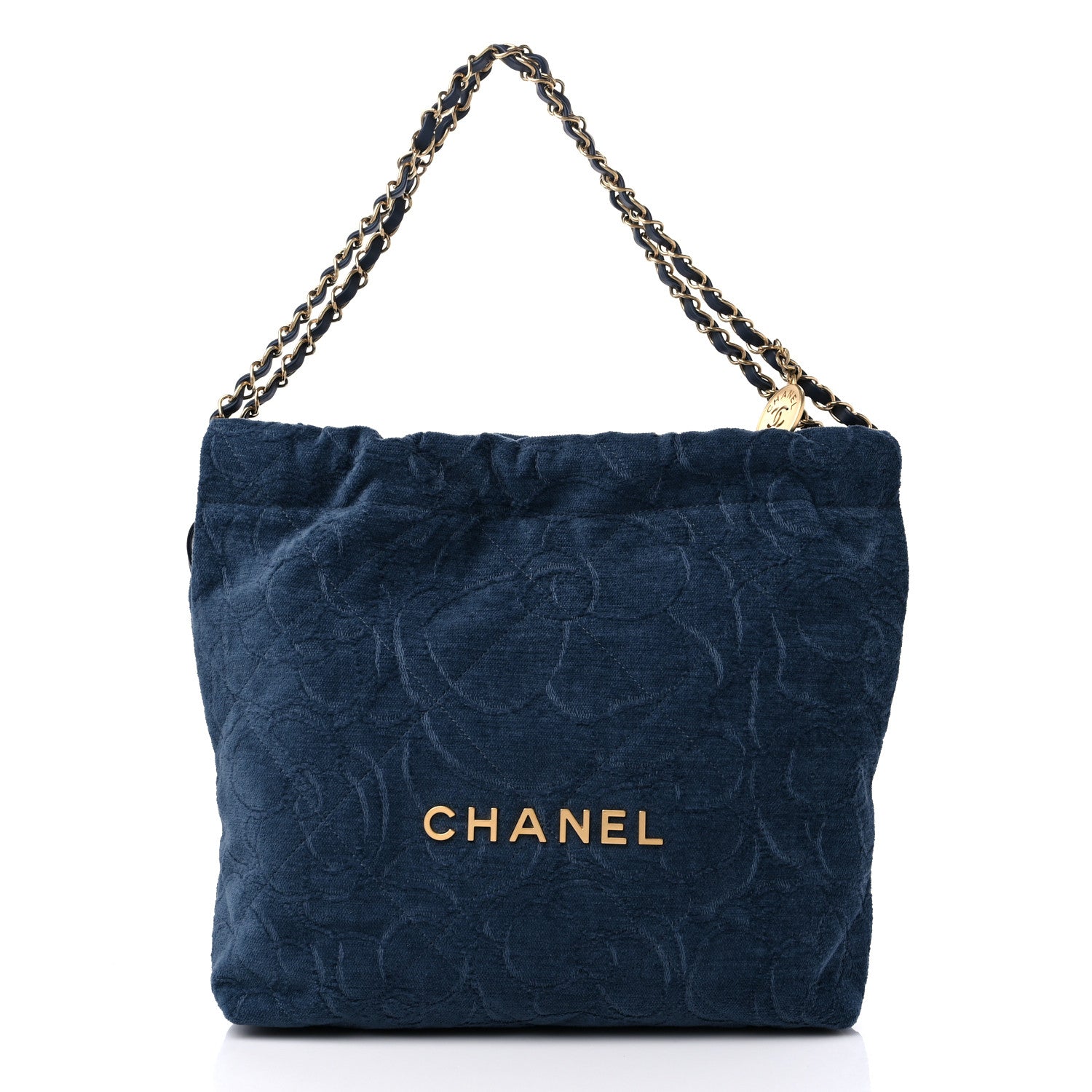 Chanel Velvet Camellia Quilted Small Chanel 22 Dark Blue 3 of 11