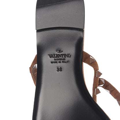 Valentino Garavani Suede Rockstud Flair Ankle Wrap Flat Sandals 38 Brown 7 of 7