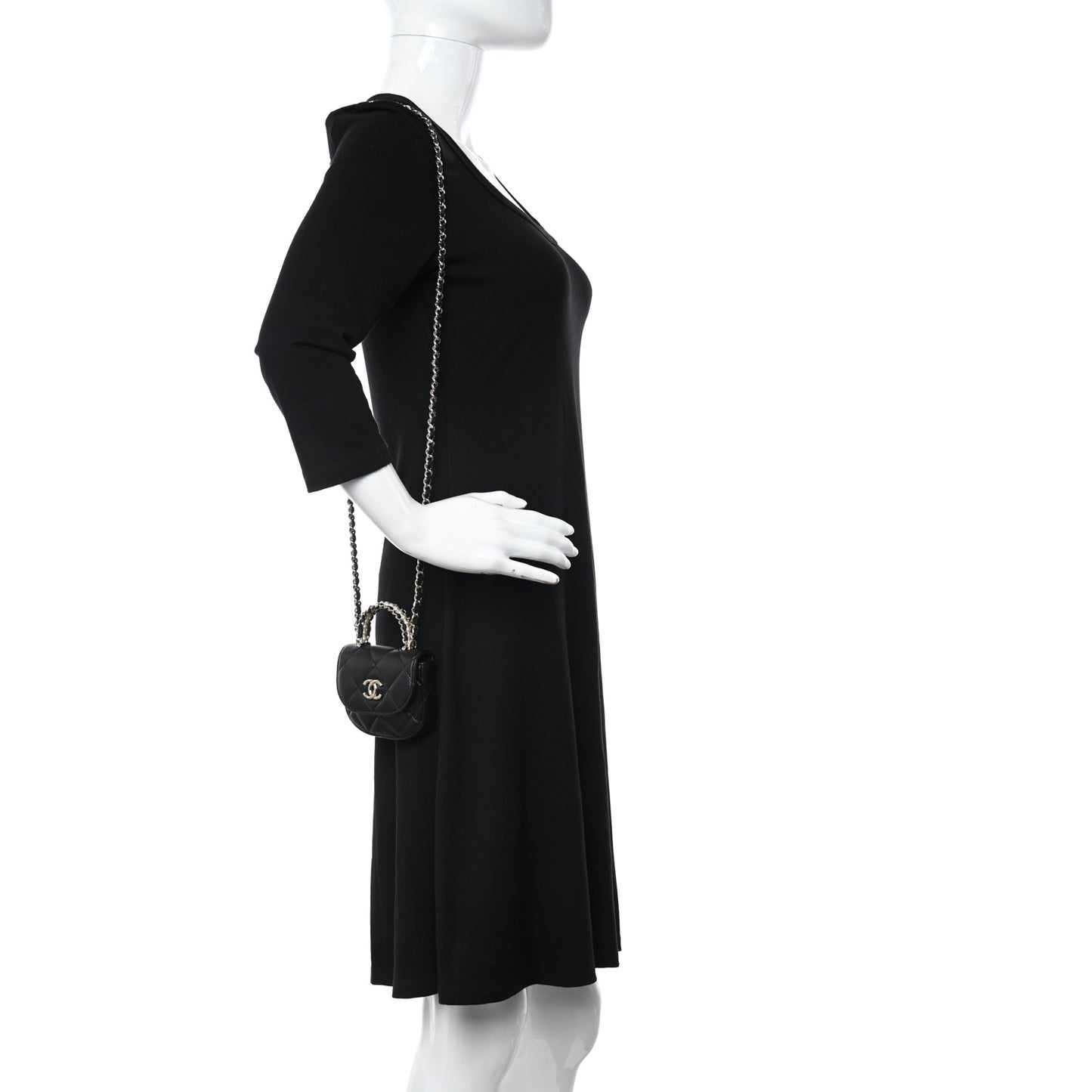Lambskin Quilted Pearl Top Handle Clutch With Chain Black
