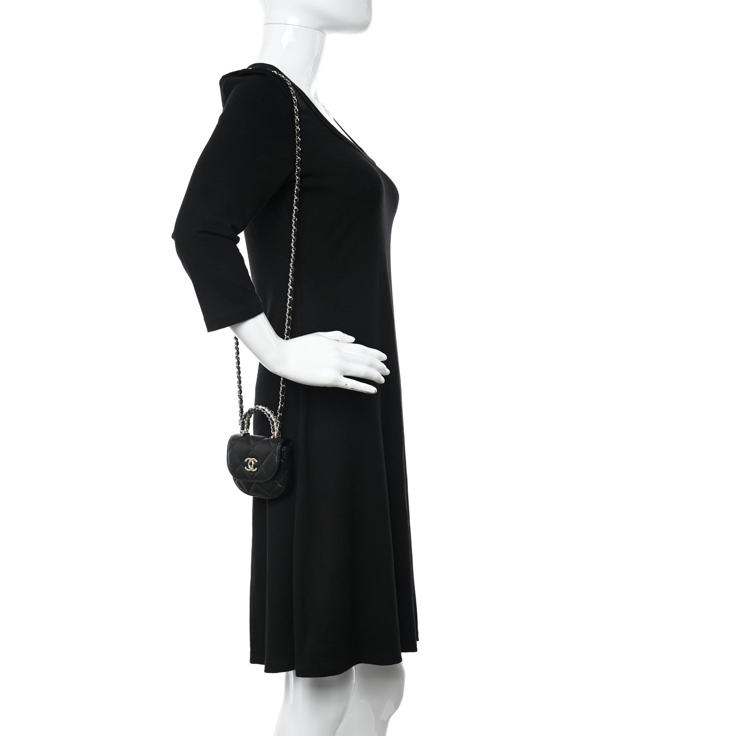Chanel Lambskin Quilted Pearl Top Handle Clutch With Chain Black 2 of 11