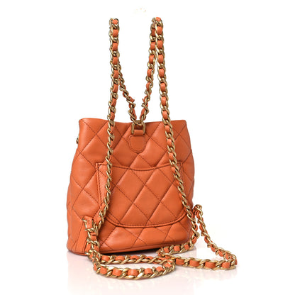 Chanel Calfskin Quilted Small CC Chain Bucket Backpack Orange 3 of 10