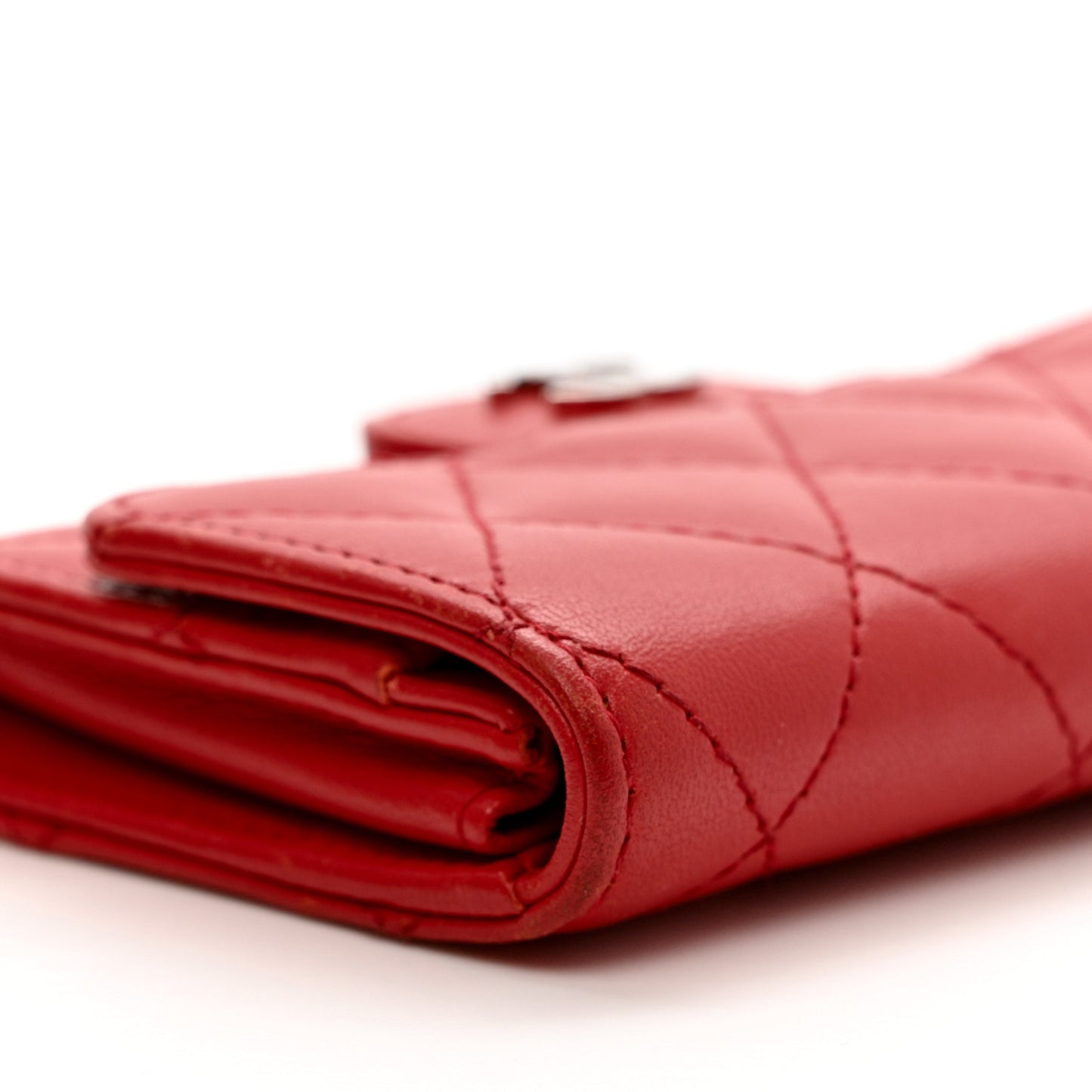 Lambskin Quilted Flap Card Holder Red
