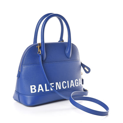 Balenciaga Signature Grained Calfskin Logo S Ville Top Handle Bag Bleu Roi White 3 of 9