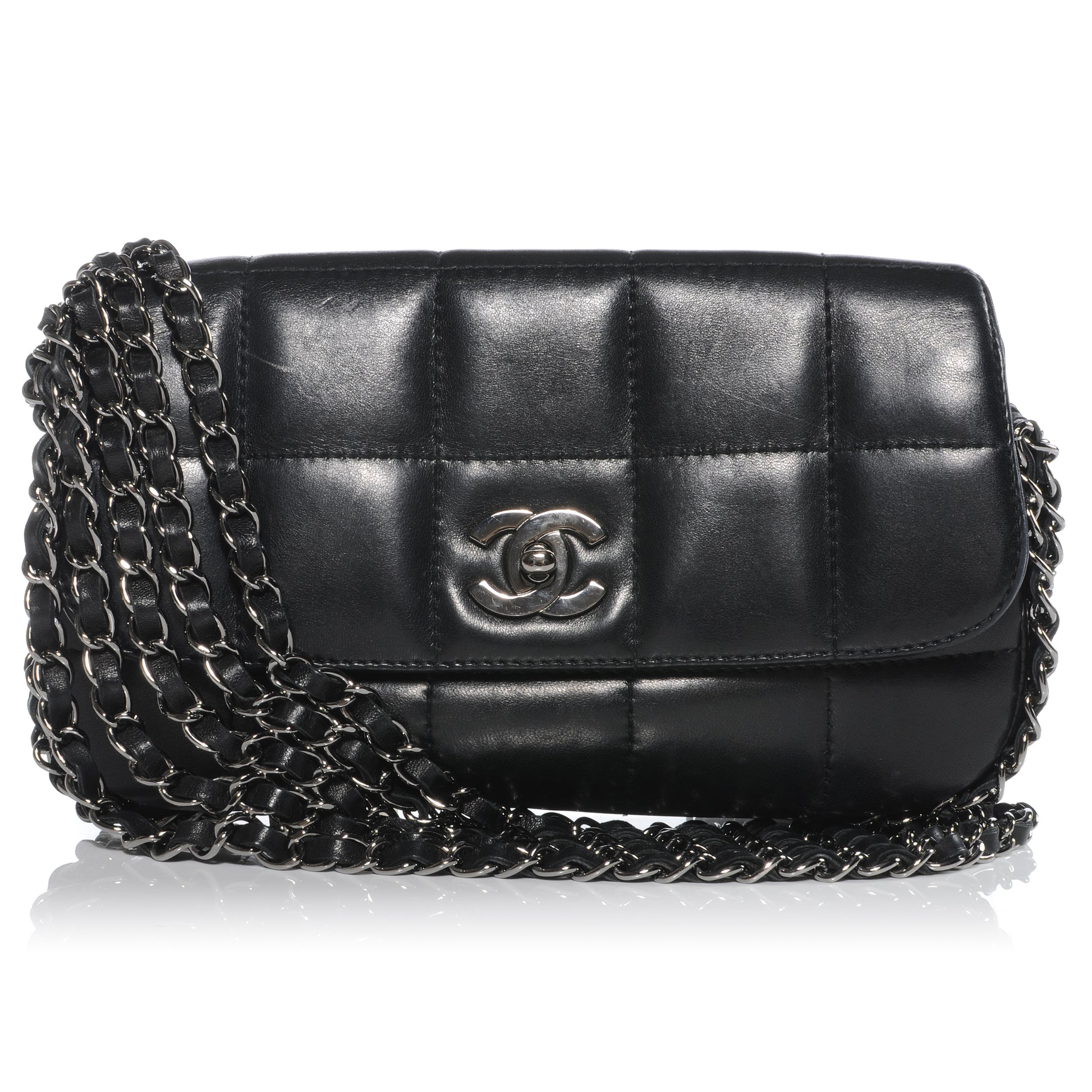 Chanel Chocolate Bar Quilted Lambskin 5 Chain Flap Black 1 of 10