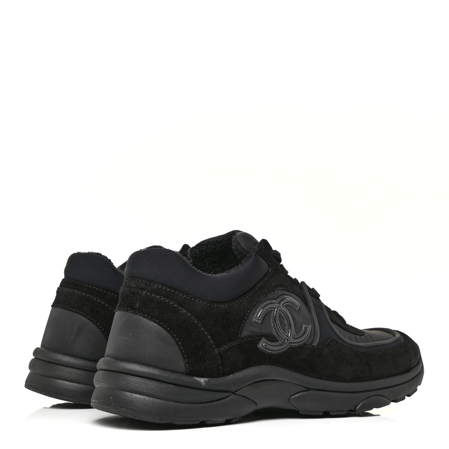 Chanel Nylon Calfskin Suede Calfskin CC Sneakers 39.5 Black 4 of 14