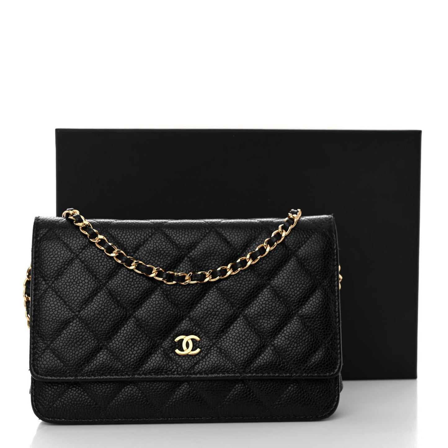 Caviar Quilted Wallet on Chain WOC Black