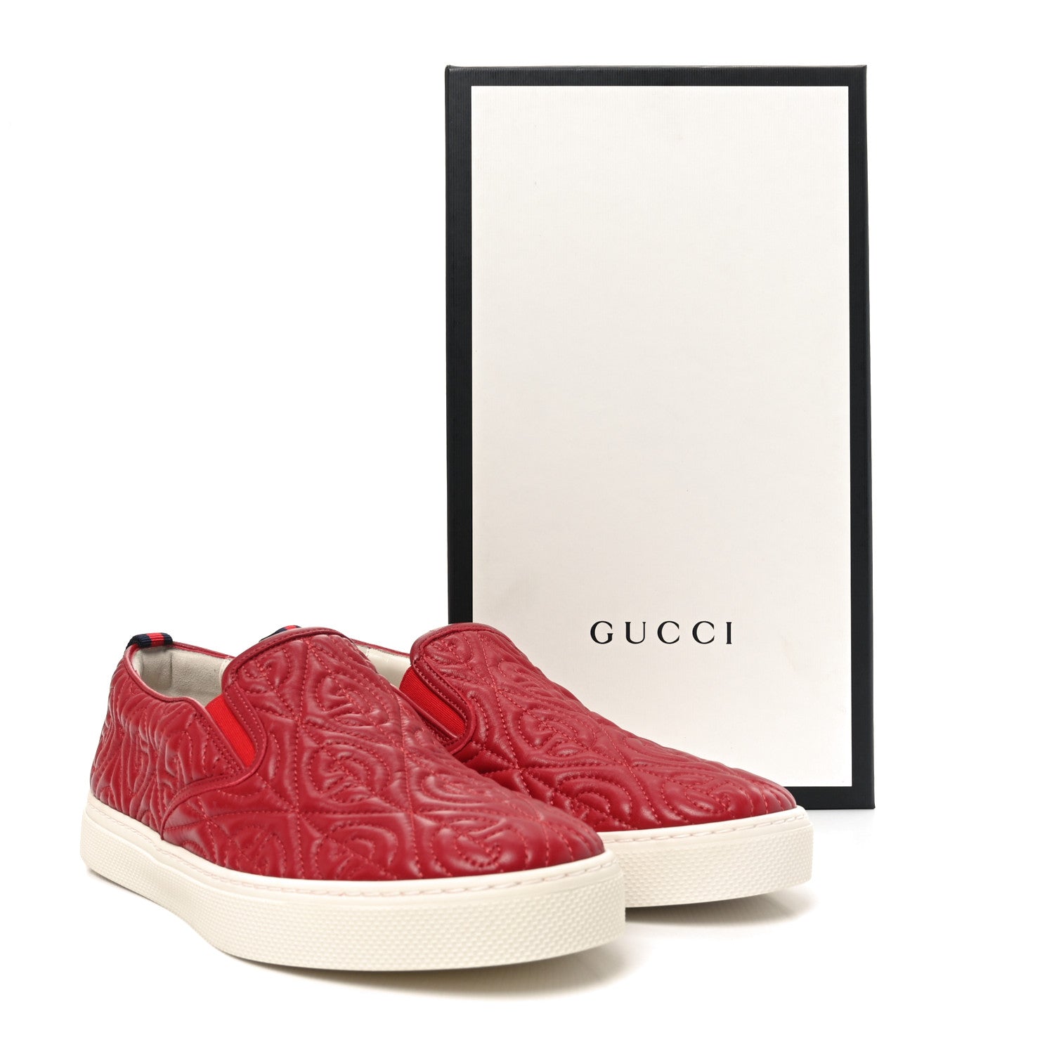 Gucci Nappa Web G Rhombus Quilted Mens Slip On Sneakers 7.5 Hibiscus Red Rosso 9 of 9
