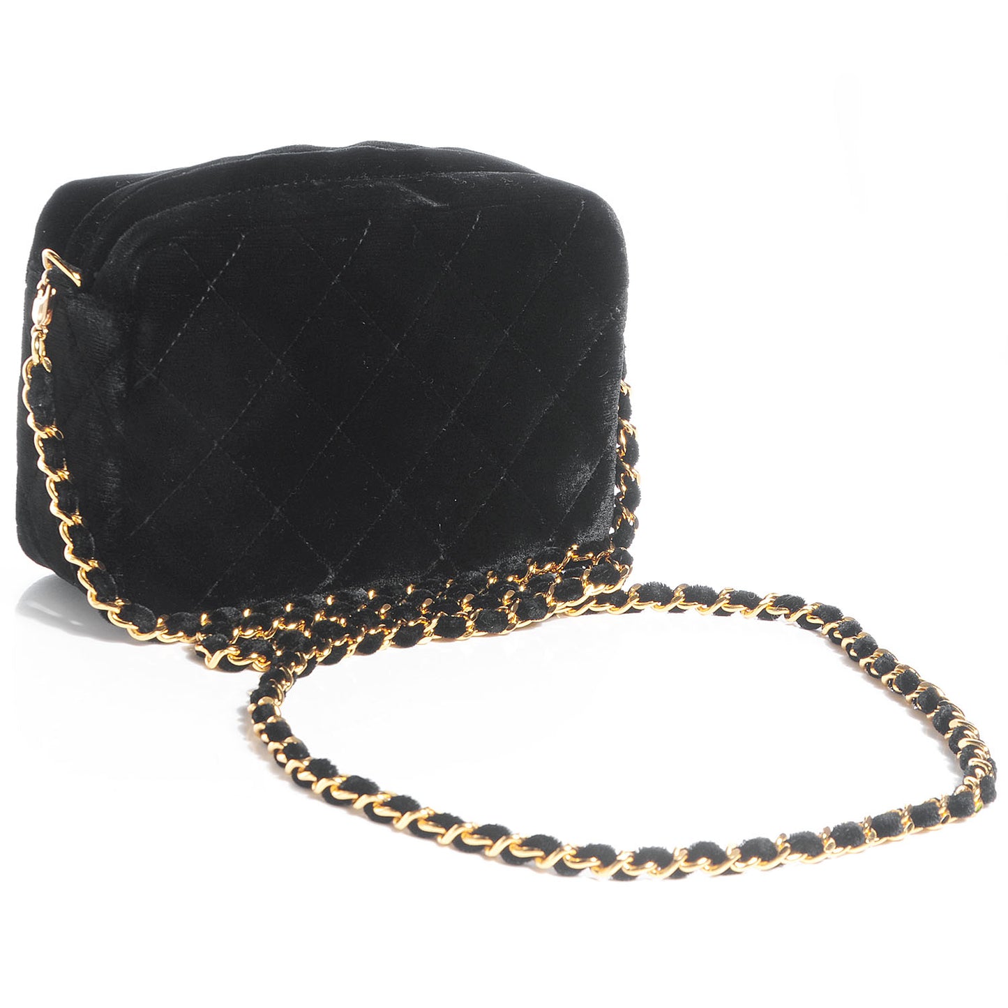 Velvet Quilted Camera Case Crossbody Bag Black