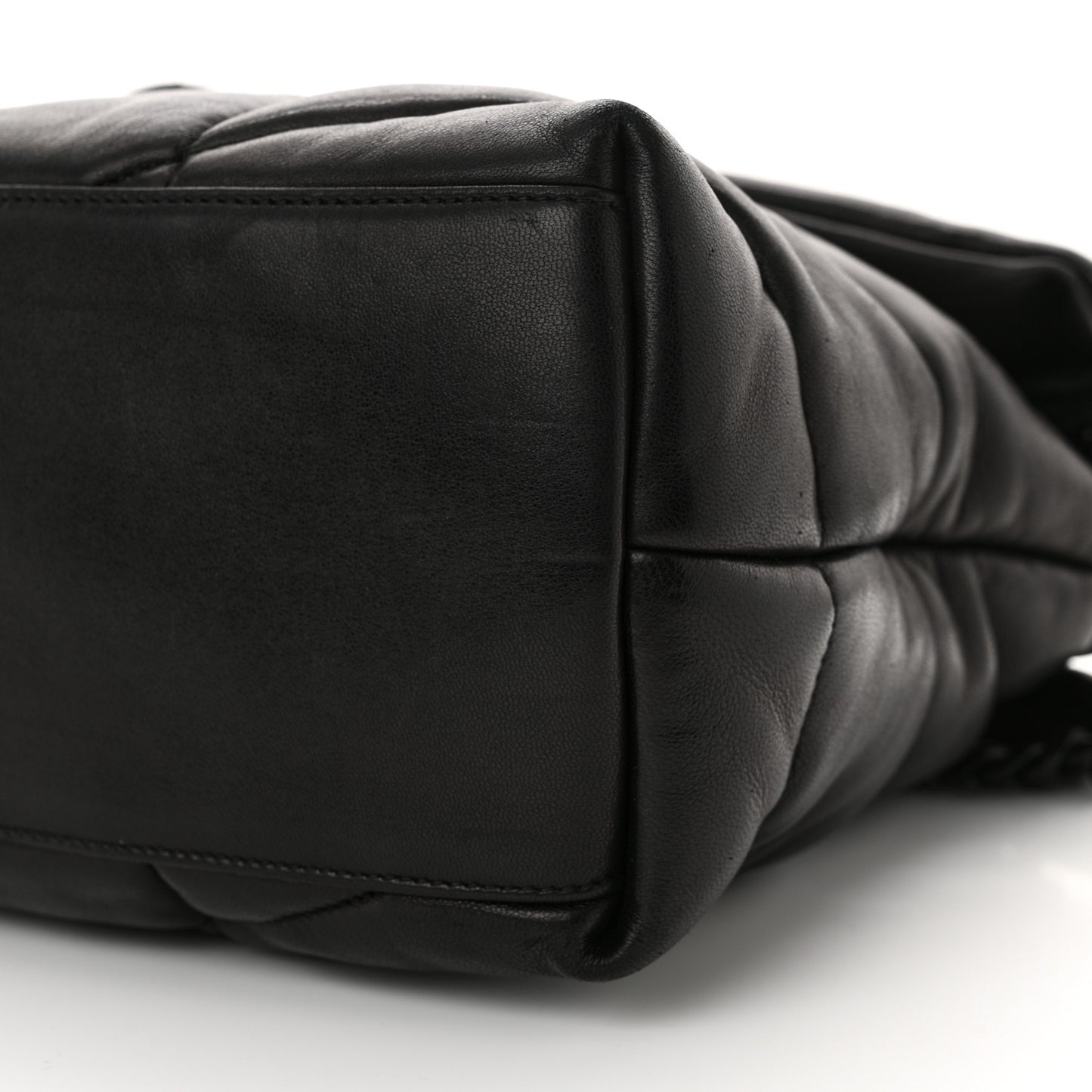 Lambskin Quilted Monogram Monochrome Medium Loulou Puffer Chain Satchel Black