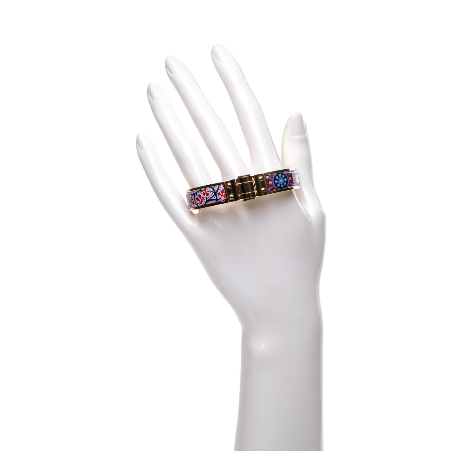 Hermes Enamel Printed Narrow Cachemire Fleuri Hinged Bracelet S Surnaturel 2 of 7
