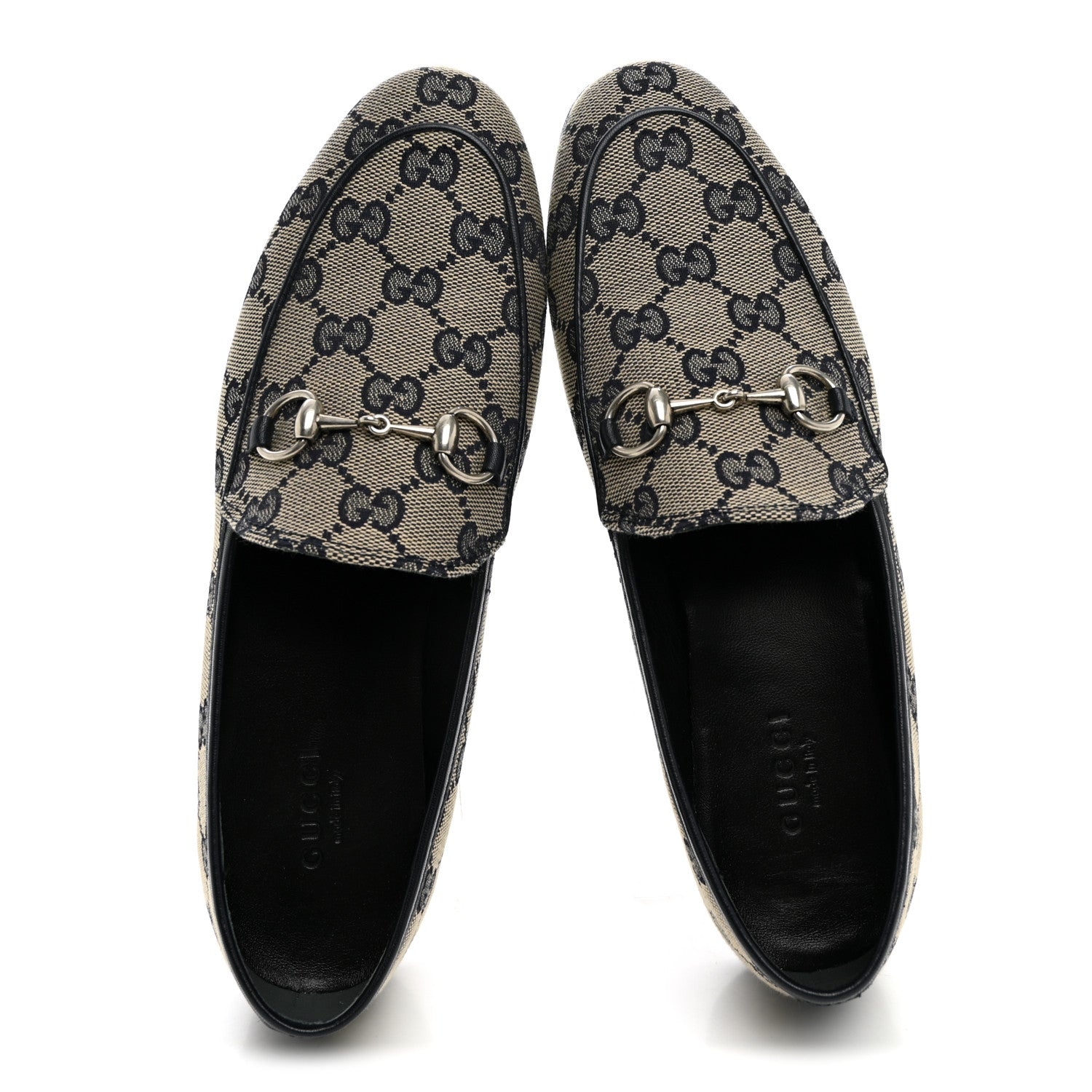 Gucci Monogram Malaga Kid Horsebit Womens Jordaan Loafers 36 Beige Blue 36 Beige Blue 6 of 9