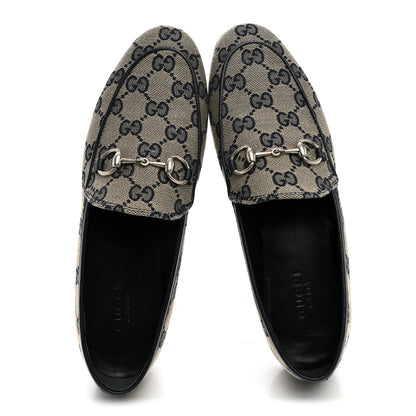 Gucci Monogram Malaga Kid Horsebit Womens Jordaan Loafers 36 Beige Blue 36 Beige Blue 6 of 9