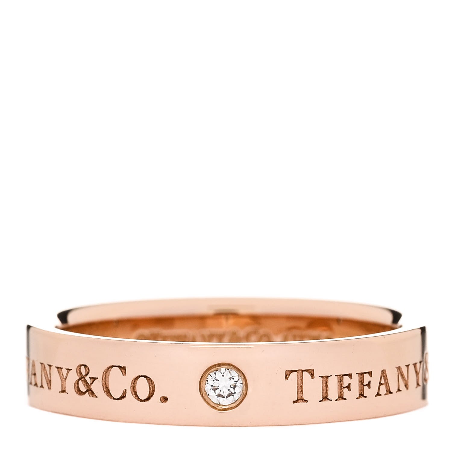 Tiffany 18K Rose Gold Diamond 4mm Logo Band Ring 53 6.25 1 of 4