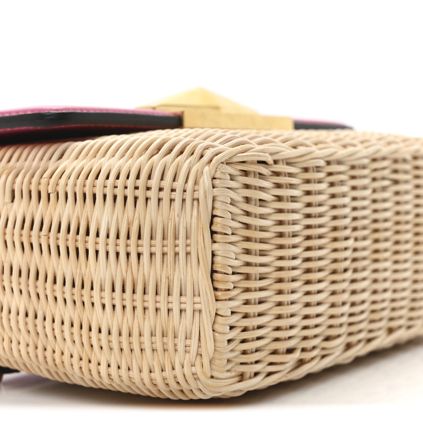 Wicker Calfskin Diamond Top Handle Bag Natural Pink