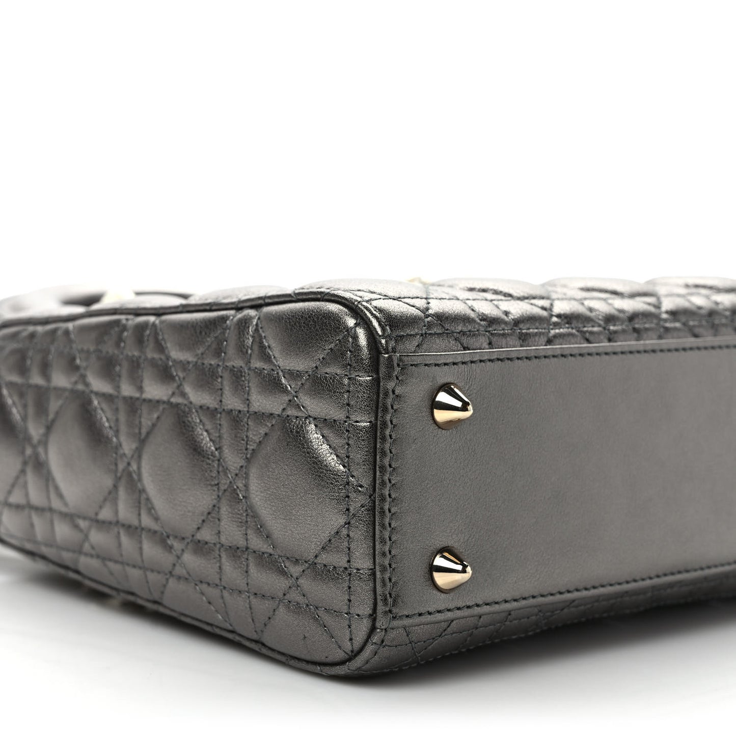 Lambskin Cannage Small My ABCDior Lady Dior Metallic Grey