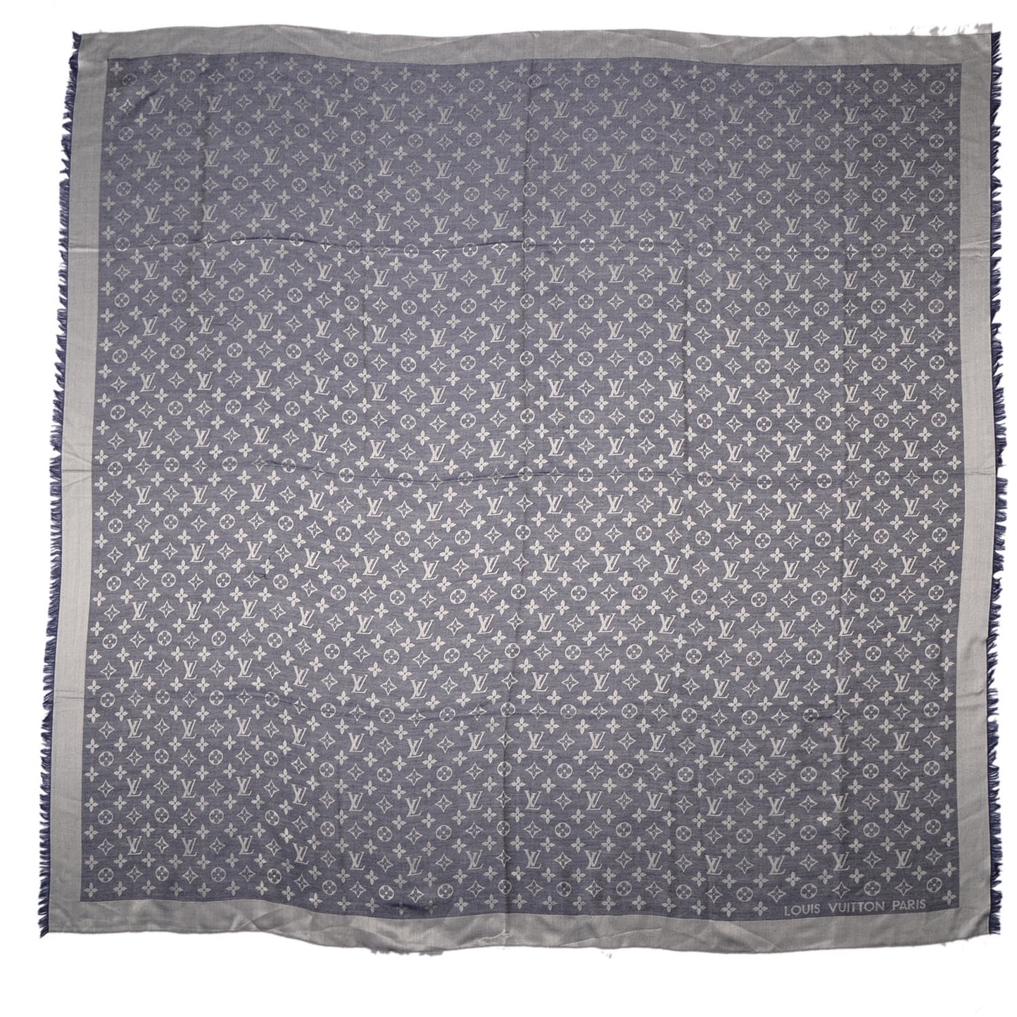 Silk Wool Monogram Denim Shawl Blue
