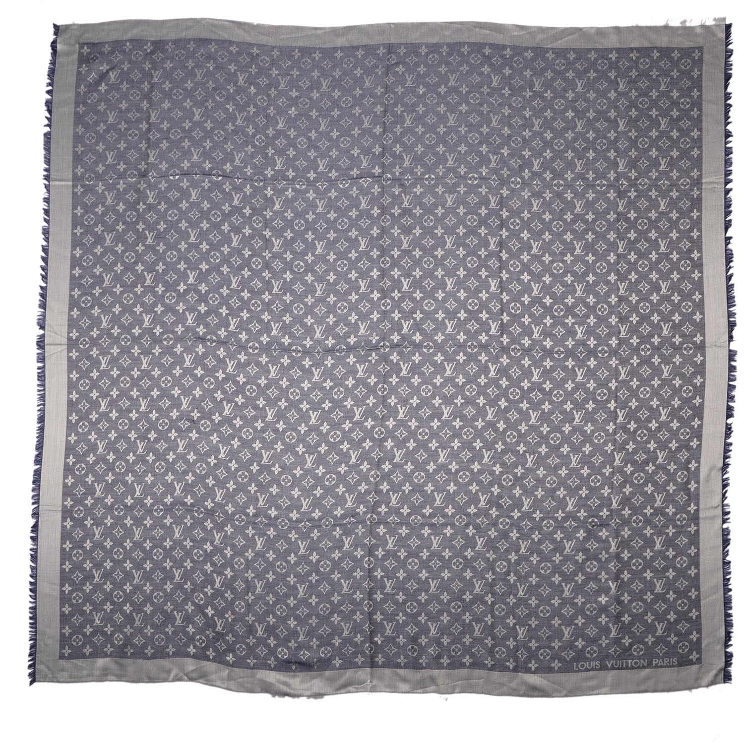 Louis Vuitton Silk Wool Monogram Denim Shawl Blue 3 of 5