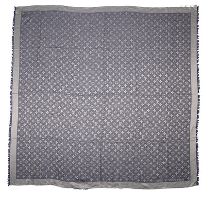 Louis Vuitton Silk Wool Monogram Denim Shawl Blue 3 of 5
