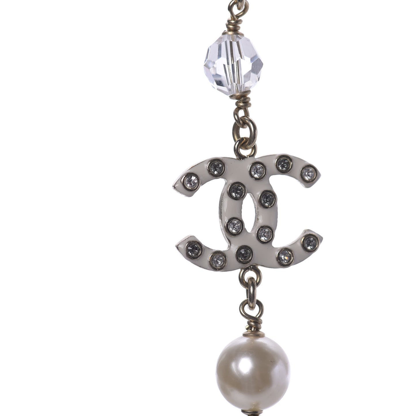 Pearl Beaded Crystal Resin CC Long Necklace Light Gold Multicolor