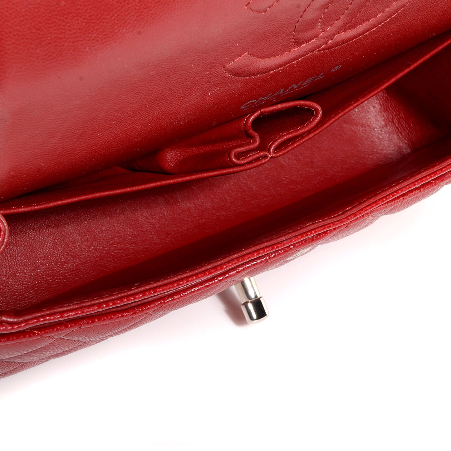 Caviar Medium Double Flap Dark Red