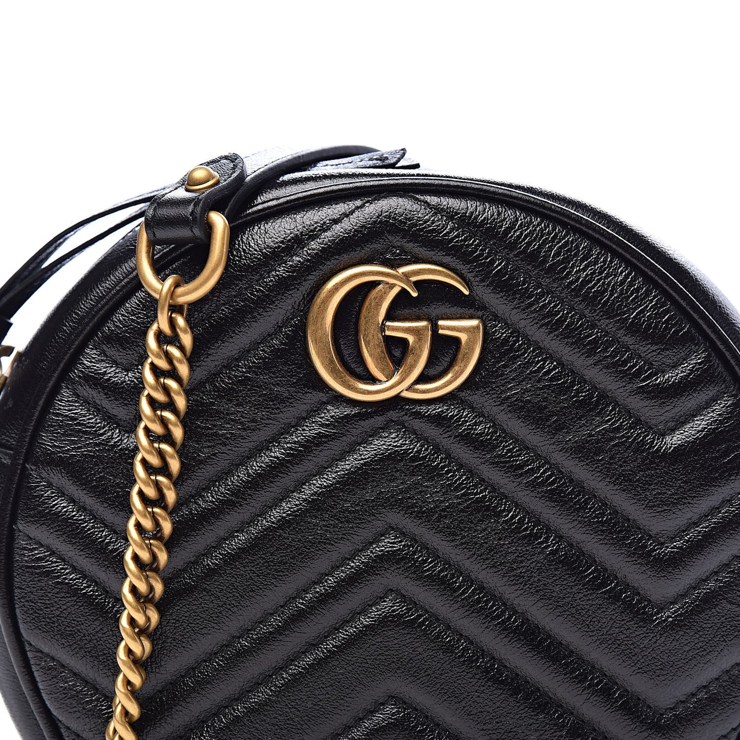 Azalea Calfskin Matelasse Heart Mini GG Marmont Round Shoulder Bag Black