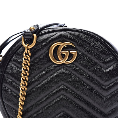 Gucci Azalea Calfskin Matelasse Heart Mini GG Marmont Round Shoulder Bag Black 11 of 11