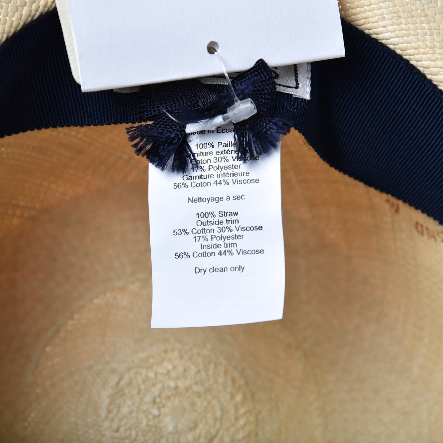 Hermes Straw Marin Grosgrain Stitched Trinidad Hat 57 Naturel Marine 6 of 9