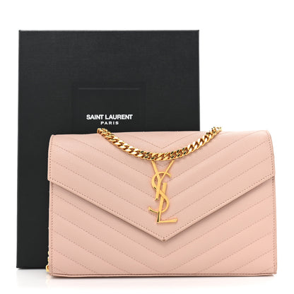 Saint Laurent Grain De Poudre Matelasse Chevron Monogram Chain Wallet Pale Pink 18 of 18