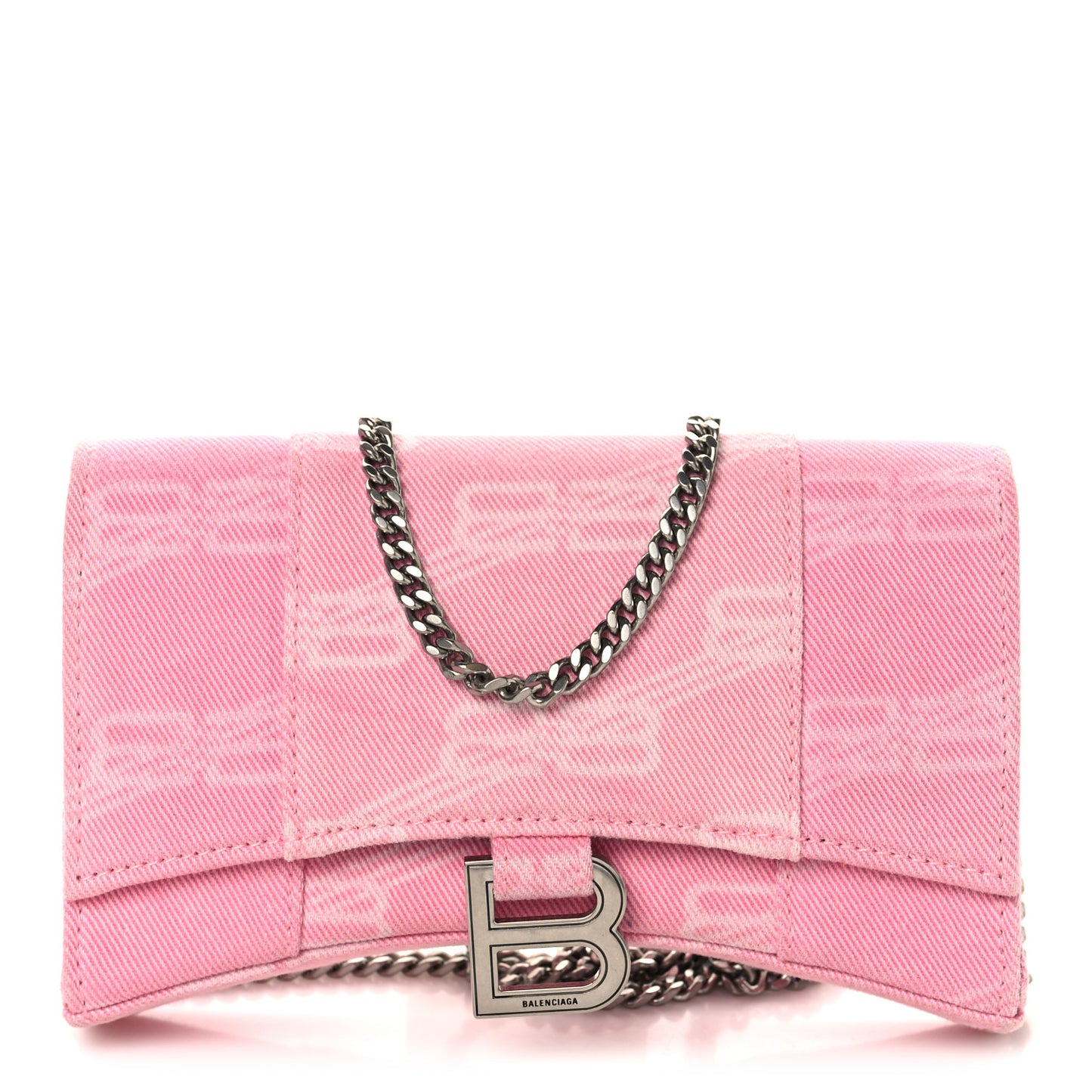 Denim XS Hourglass Wallet On Chain Pink