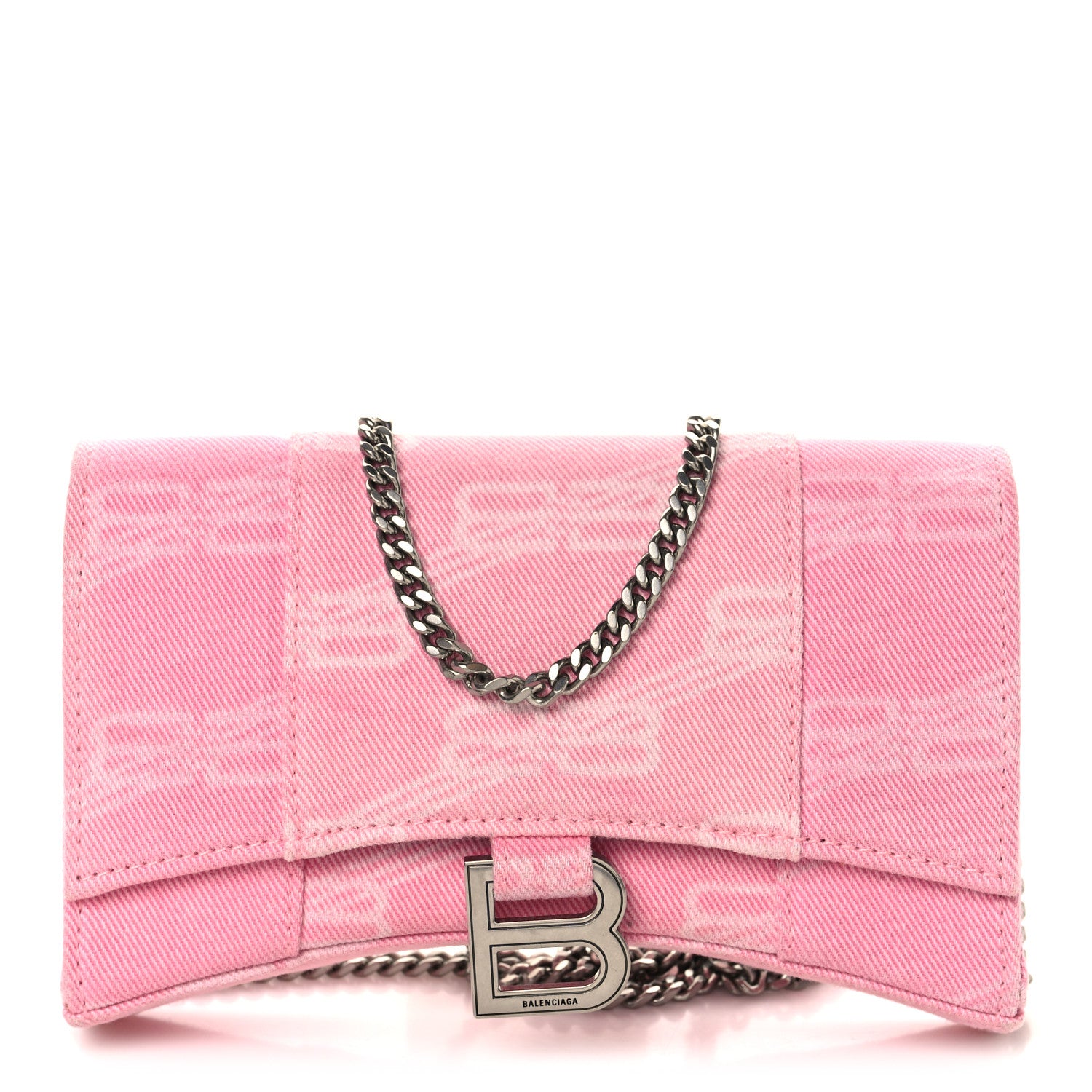 Balenciaga Denim XS Hourglass Wallet On Chain Pink 1 of 9