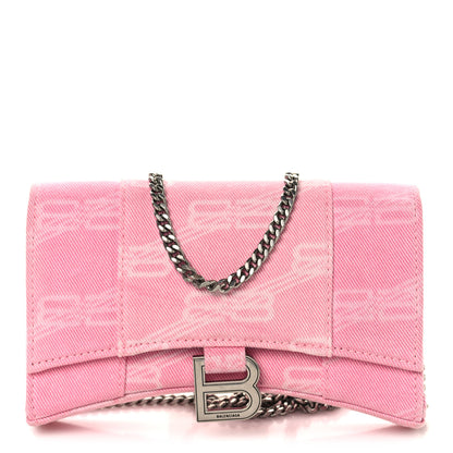 Balenciaga Denim XS Hourglass Wallet On Chain Pink 1 of 9