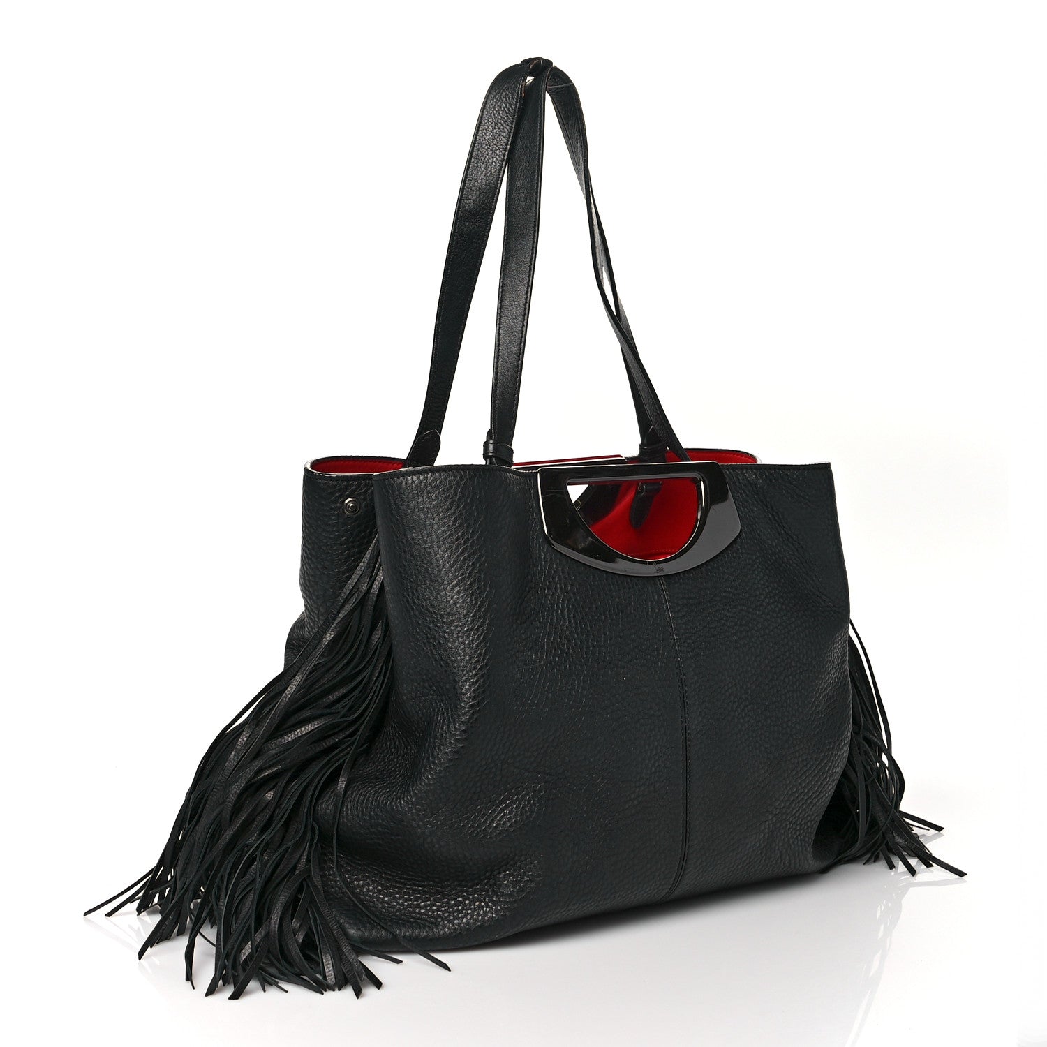 Christian Louboutin Grained Calfskin Passage Fringe Shopping Tote Black 3 of 14