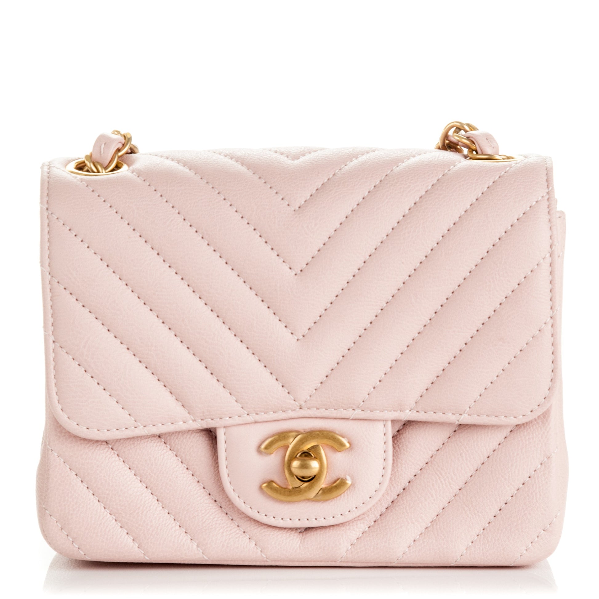 Chanel Calfskin Chevron Quilted Mini Square Flap Light Pink 1 of 7