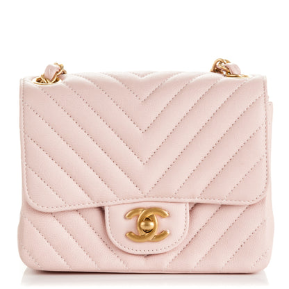 Chanel Calfskin Chevron Quilted Mini Square Flap Light Pink 1 of 7