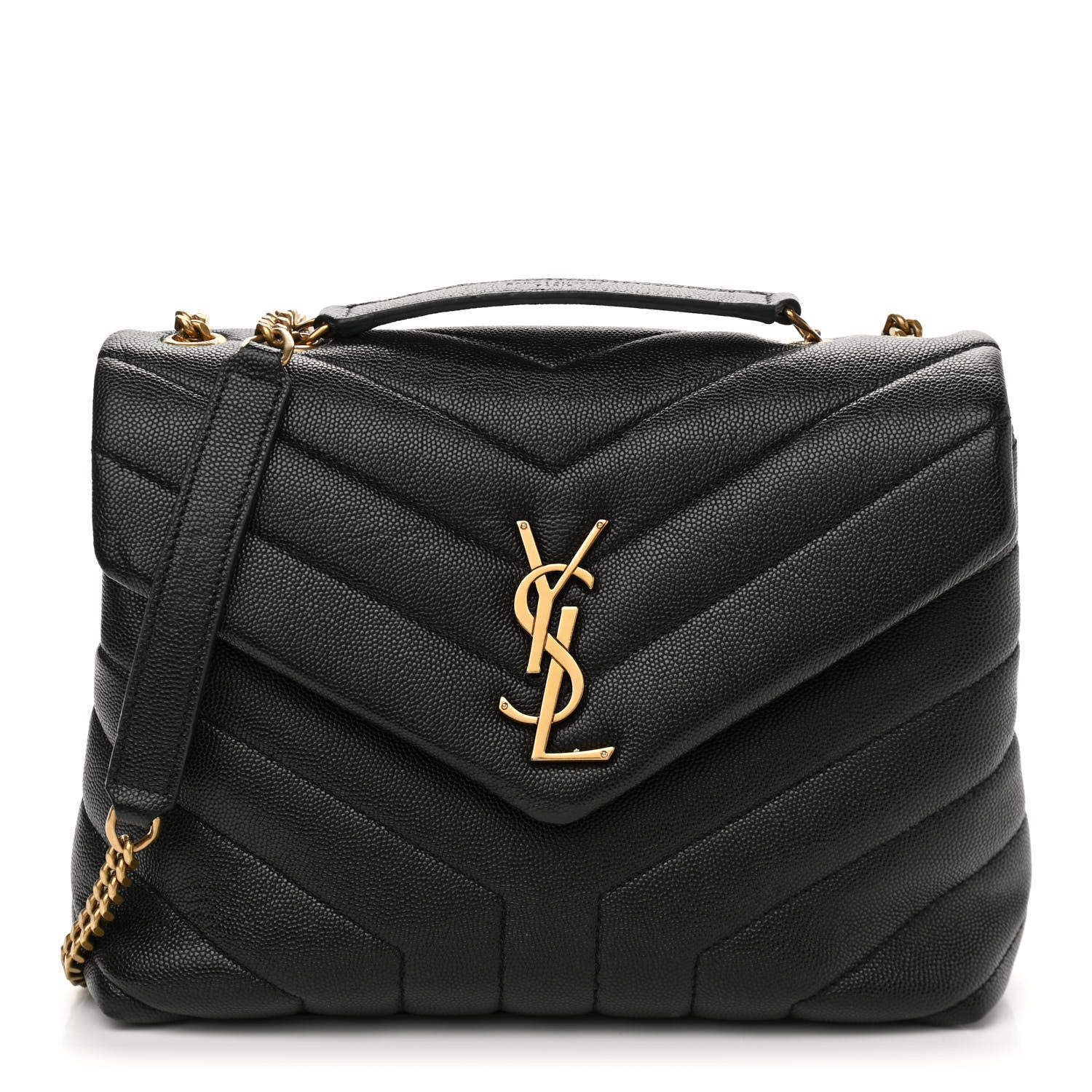 Saint Laurent Grain de Poudre Calfskin Y Quilted Monogram Small Loulou Chain Satchel Black 1 of 10