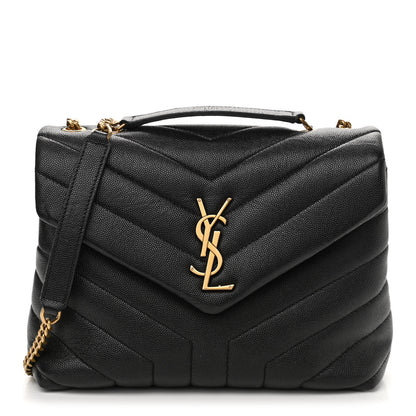 Saint Laurent Grain de Poudre Calfskin Y Quilted Monogram Small Loulou Chain Satchel Black 1 of 10
