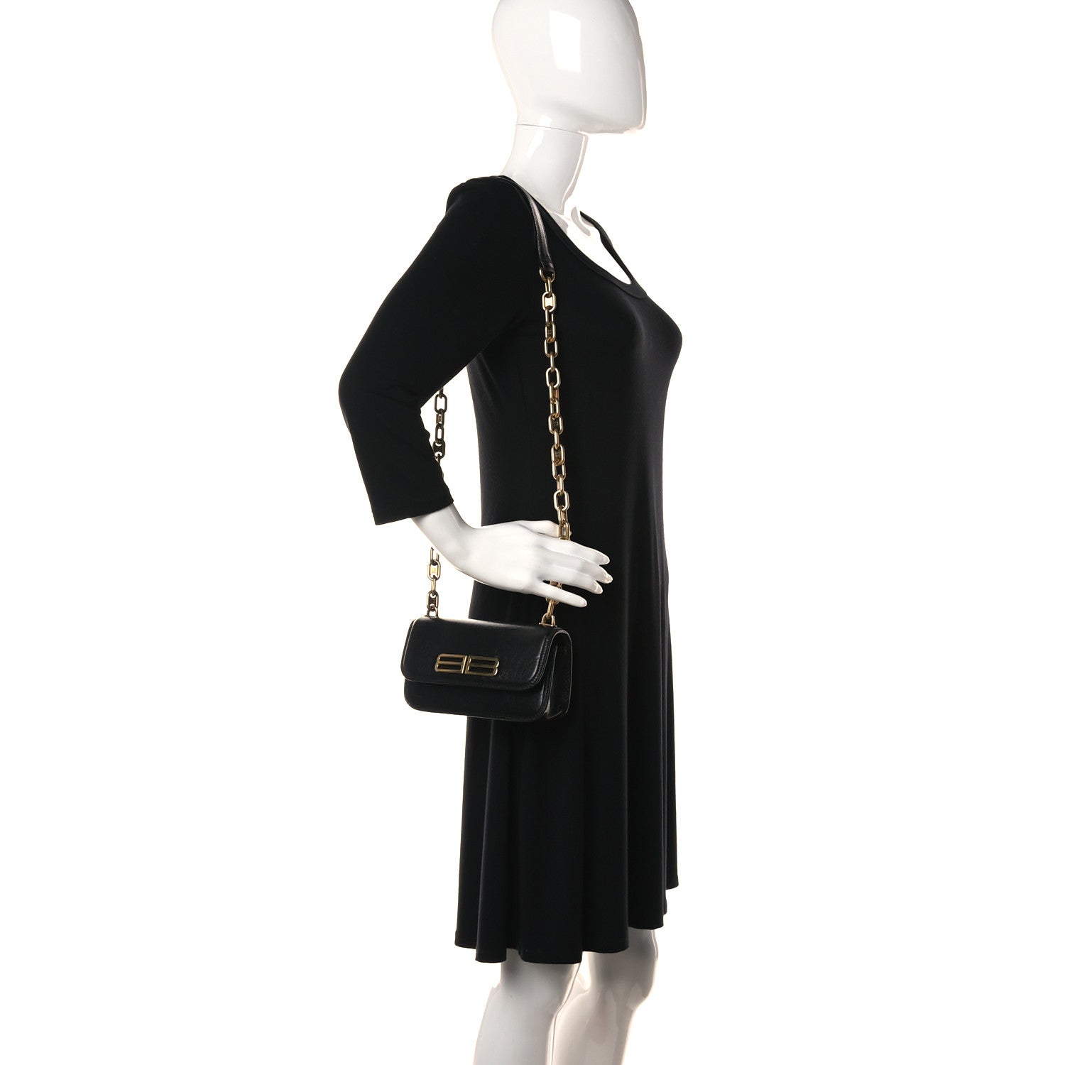 Balenciaga Calfskin Stripe Embossed Gossip Chain Bag XS Black 2 of 10