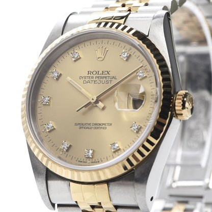 Rolex Stainless Steel 18K Yellow Gold Diamond 36mm Oyster Perpetual Datejust Watch Champagne 16233 7 of 8