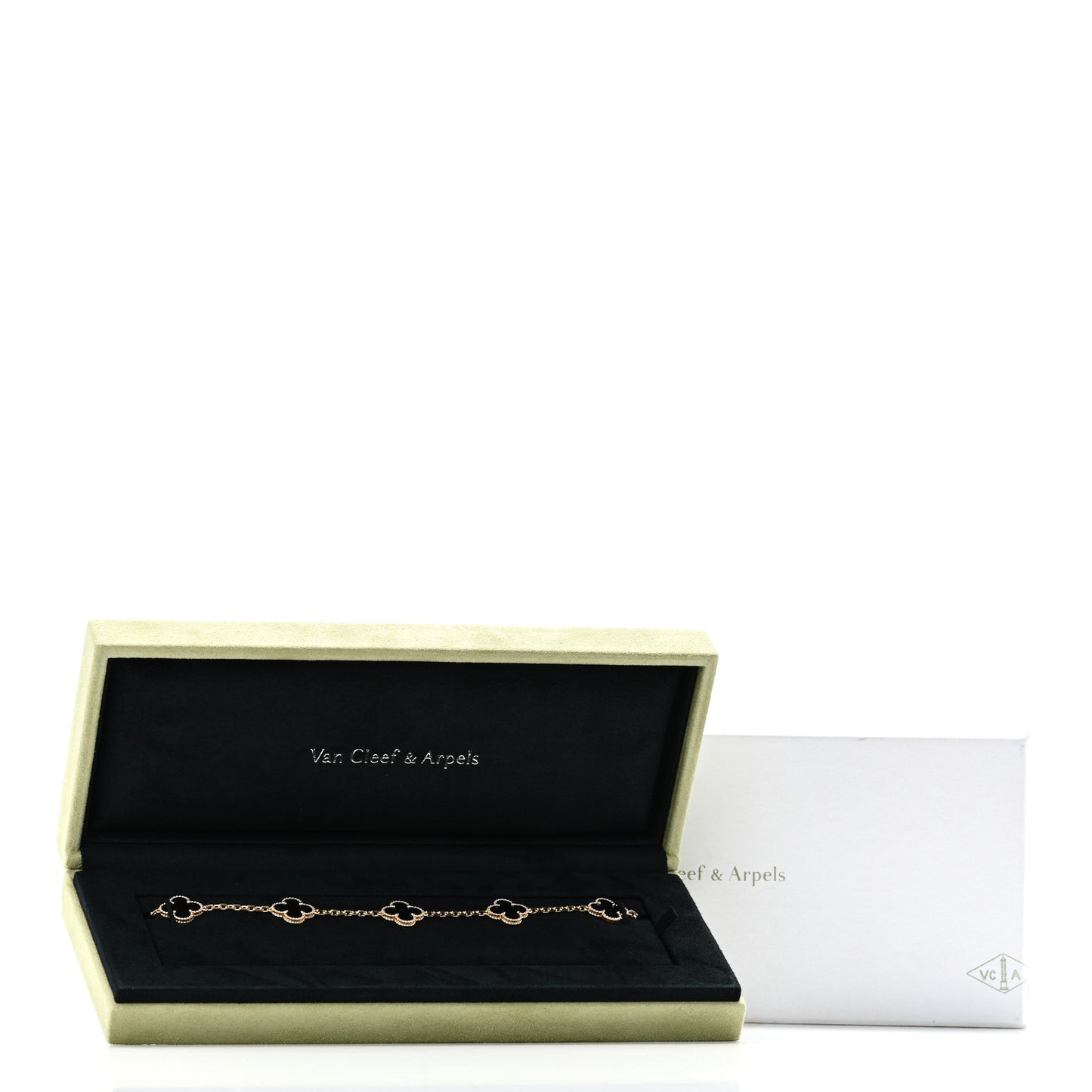 18K Yellow Gold Black Onyx 5 Motifs Vintage Alhambra Bracelet