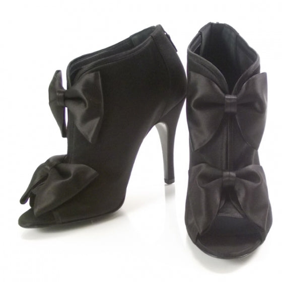 Satin Bow Boots 40 Black