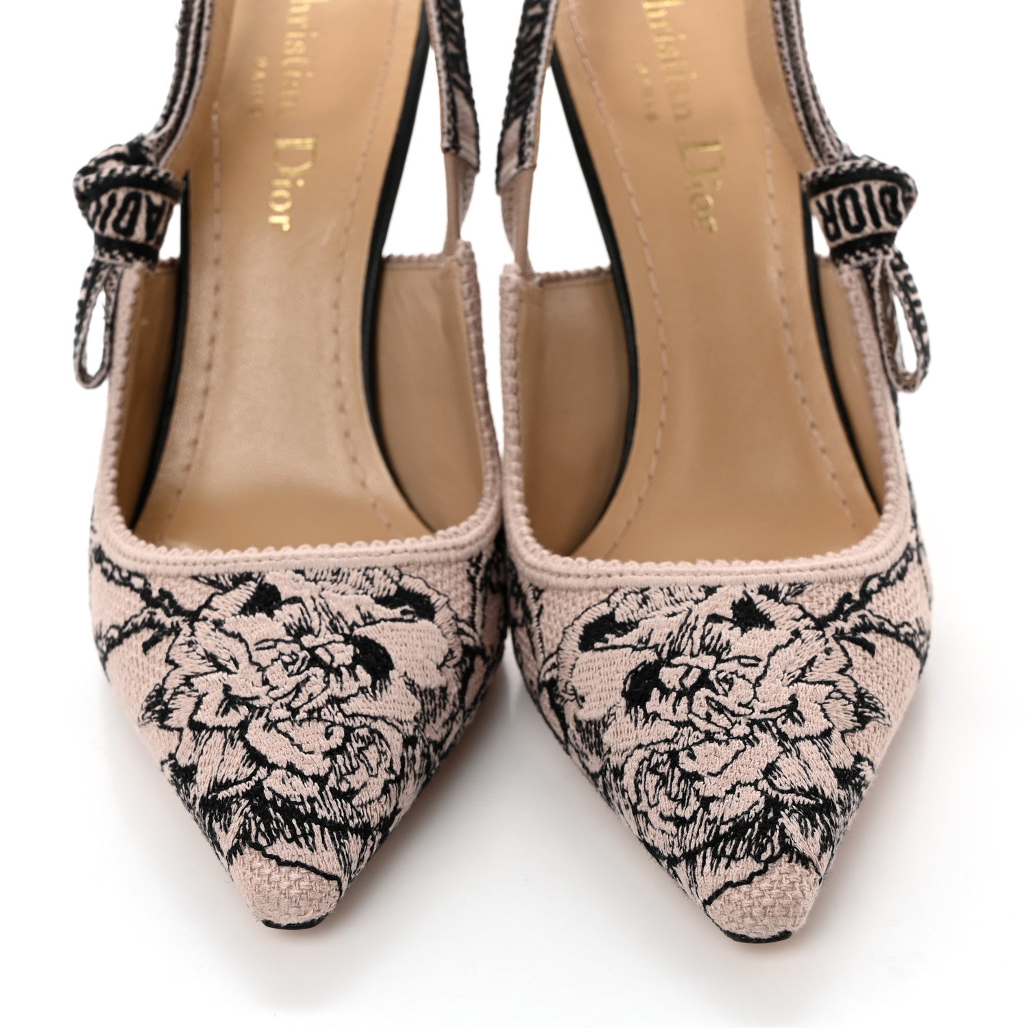 Christian Dior Canvas Embroidered Jardin Botanique J'Adoir Slingback 100mm Pumps 36.5 Black Nude 9 of 10