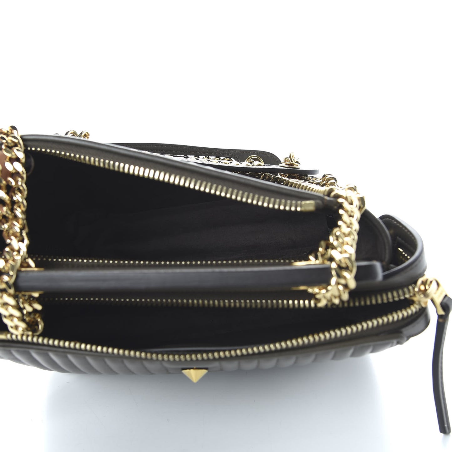 Shiny Nappa Trapuntata Chain Small DotCom Click Chain Satchel Carbone