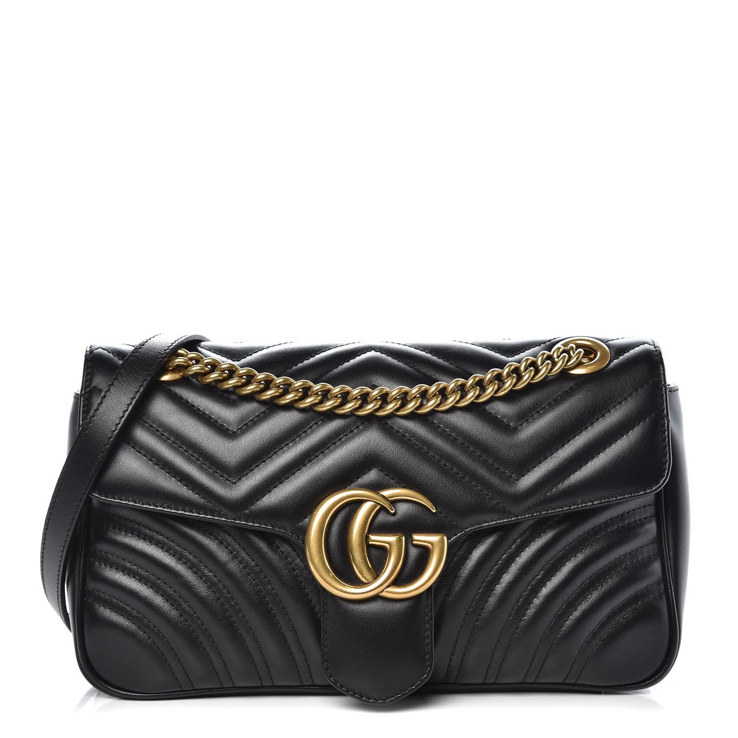 Gucci Calfskin Matelasse Small GG Marmont Shoulder Bag Black 1 of 7