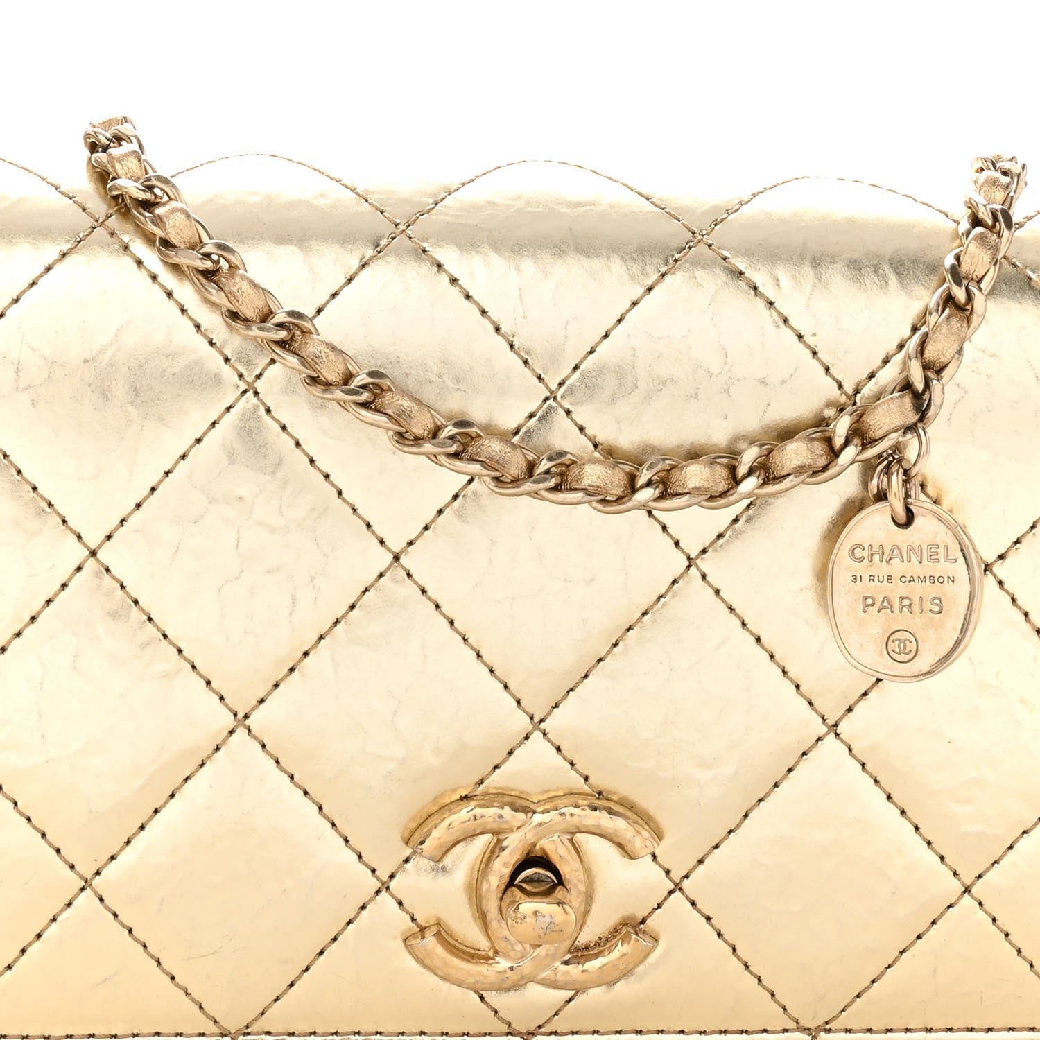 Chanel Hammered Metallic Calfskin Quilted Flap Gold 8 of 10
