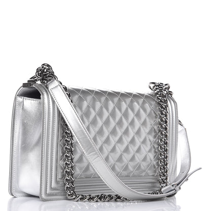 Chanel Metallic Patent Quilted New Medium Boy Flap Silver 3 of 12