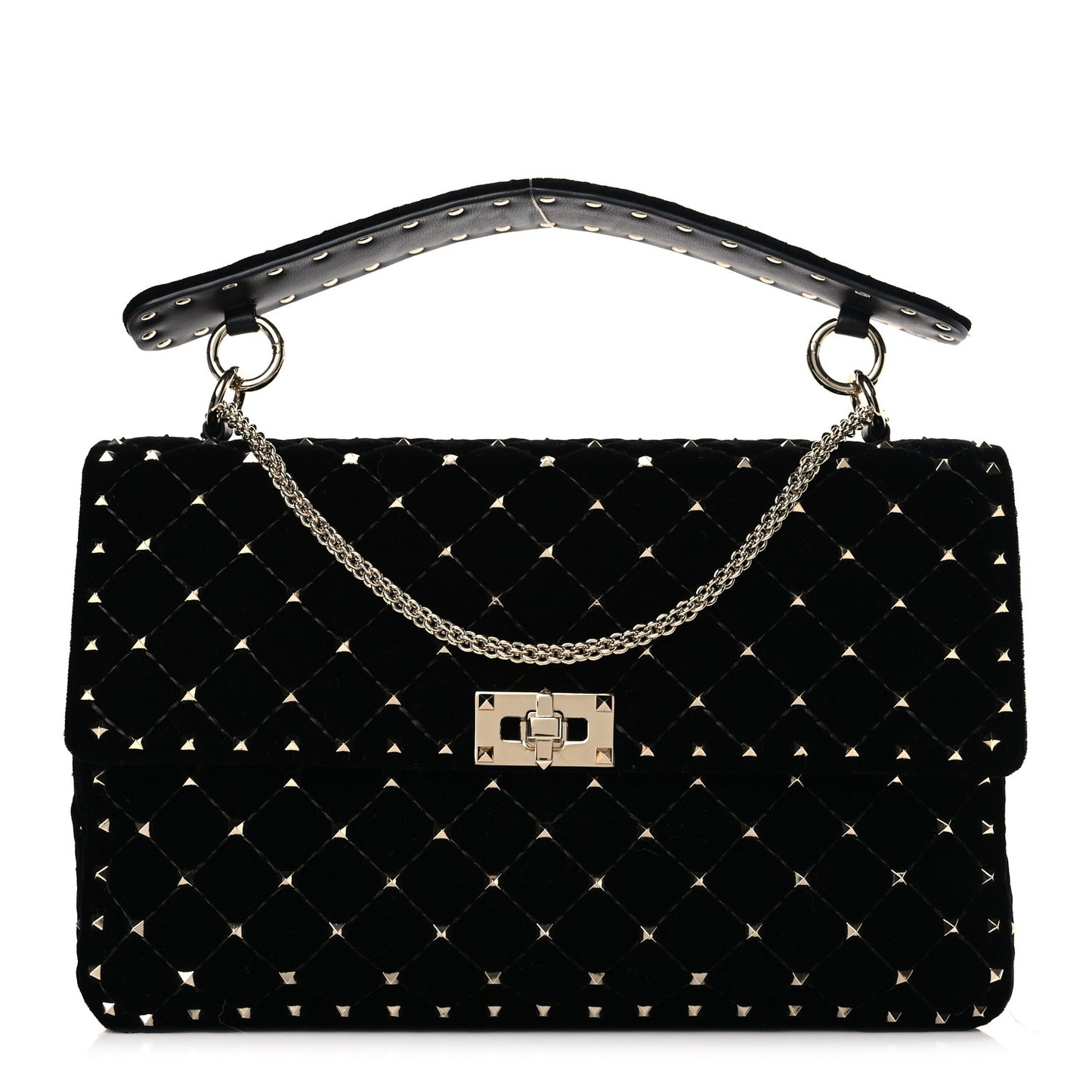 Velvet Medium Rockstud Spike Shoulder Bag Black