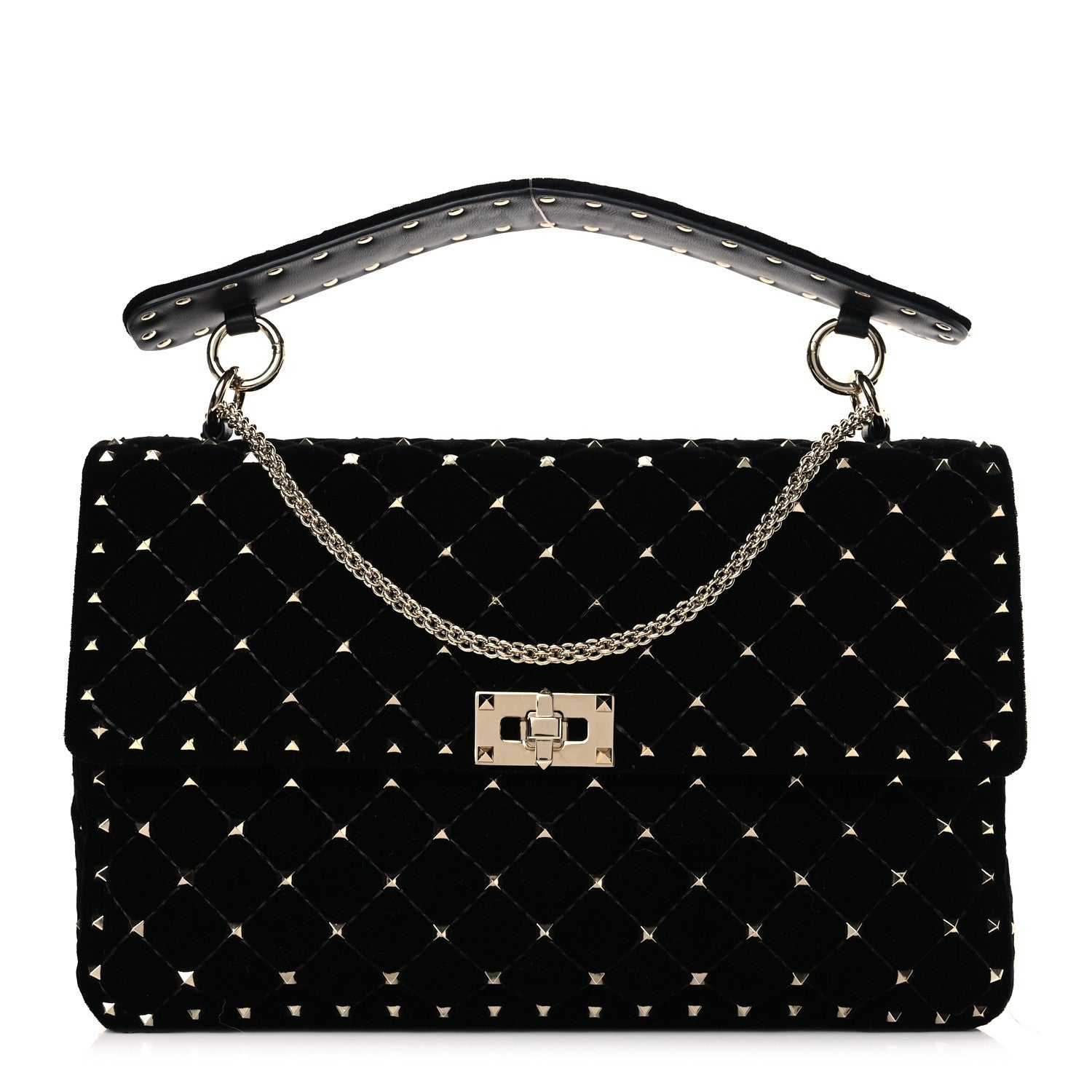 Valentino Garavani Velvet Medium Rockstud Spike Shoulder Bag Black 1 of 8